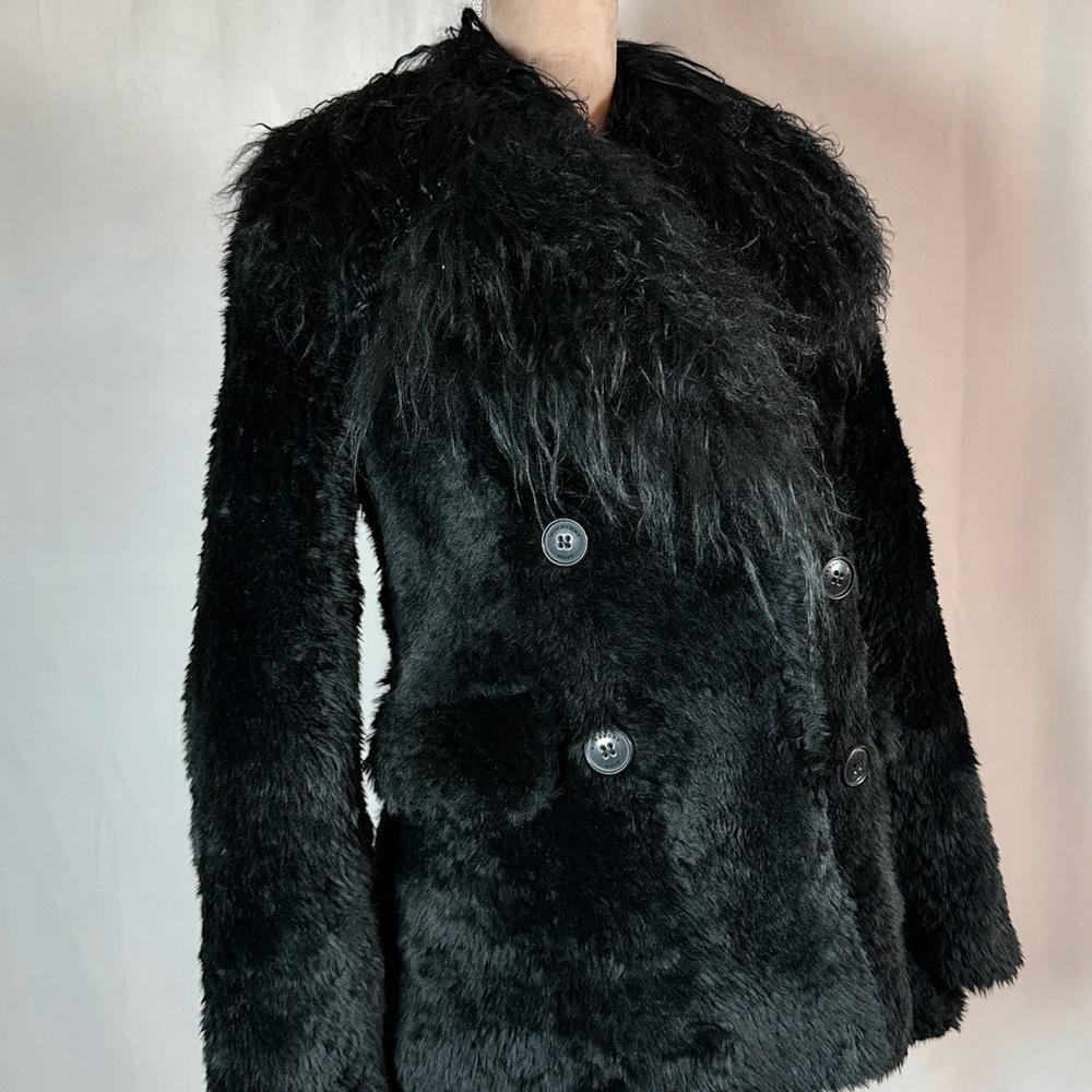 Burberry Black Lamb Shearling Jacket, Double Breasted Trench Coat, Women 2-4